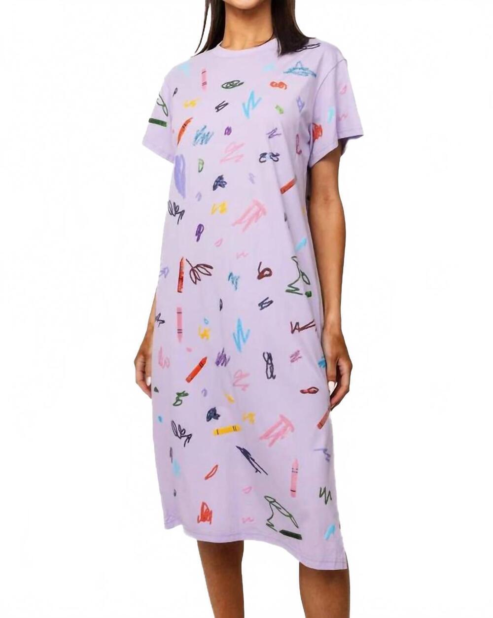 NEW QUEEN OF SPARKLES crayon scribble midi tee dress in lavender